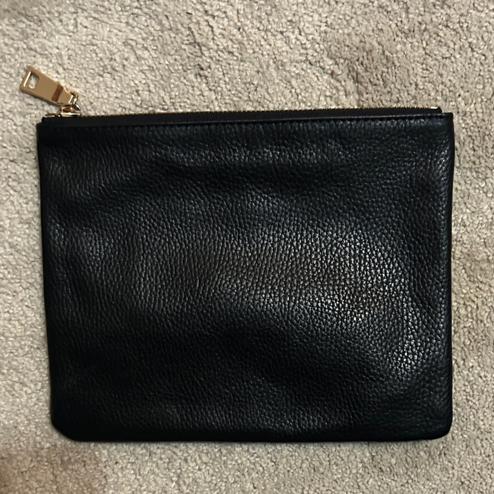 Black Leather Pouch with Gold Zipper